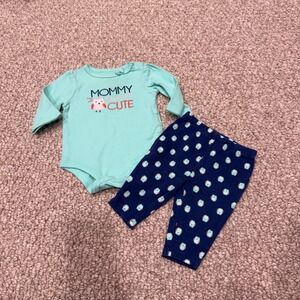 Carters Baby Girl Mint Owl Bodysuit & Leggings Set Size 3‎ Months
